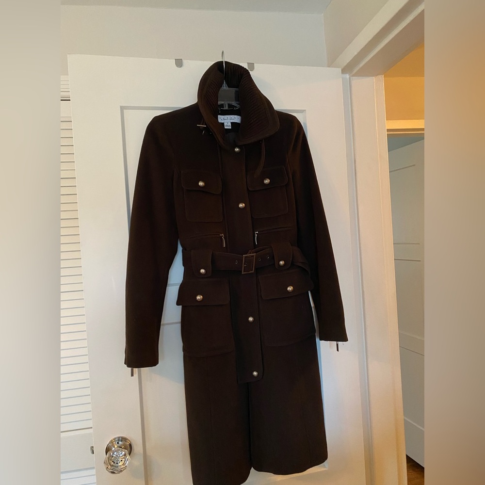 Laundry By Shelli Segal Dark Brown Utility wool and lined top coat